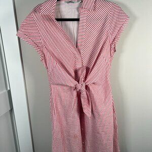 Vineyard Vines Casual Midi Dress - Shirtdress V-Neck Short Sleeve: Pink Dresses